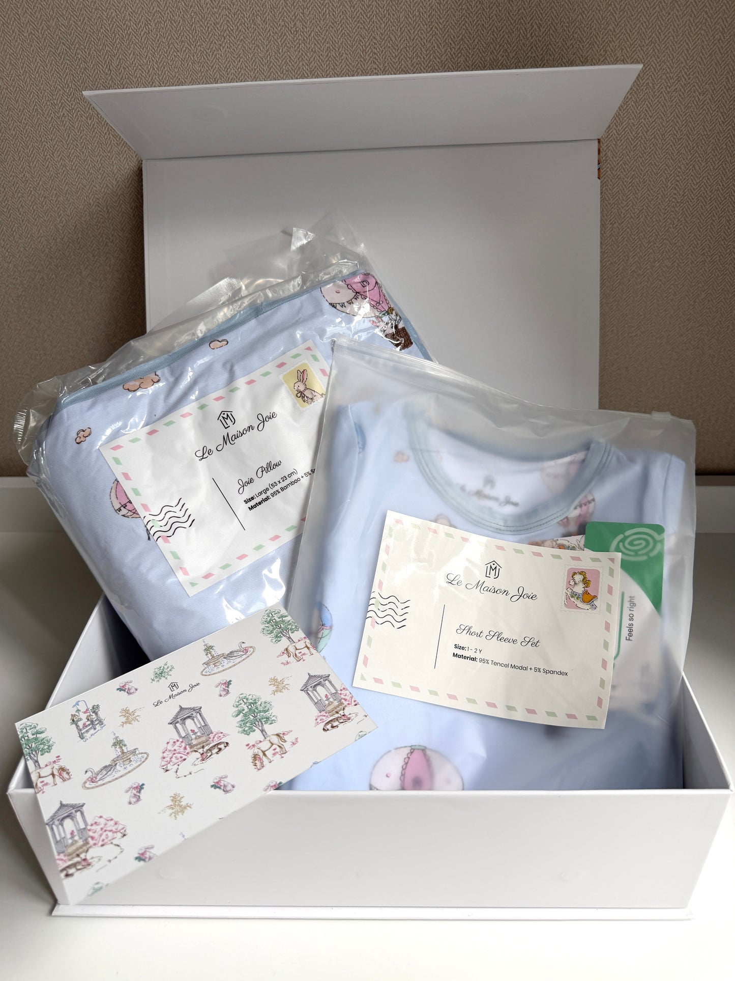 First Birthday Gift Set - Hot Air Balloon Short Sleeve Set + Large Pillow Design of Your Choice