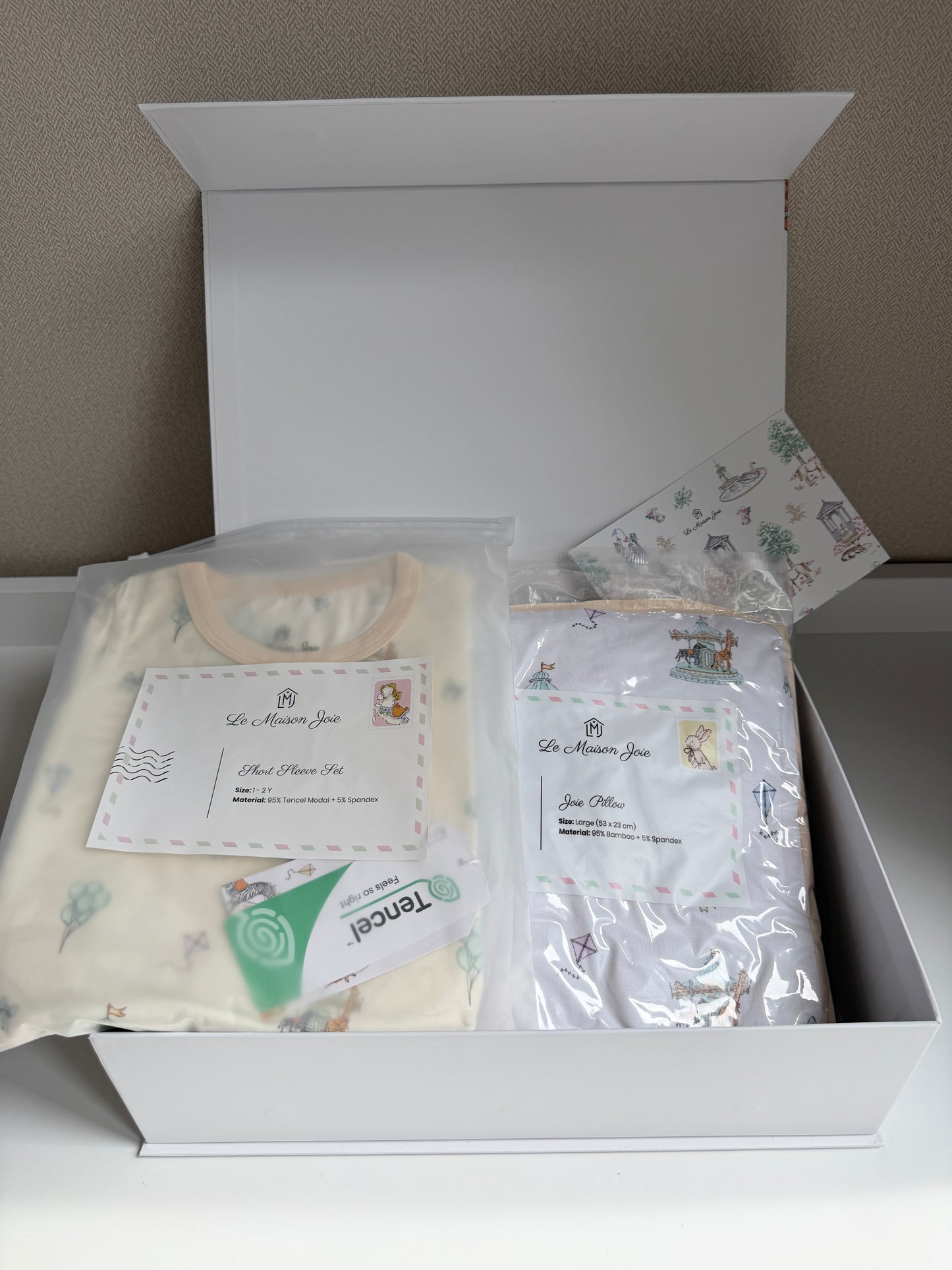 First Birthday Gift Set - Carousel Short Sleeve Set + Large Pillow Design of Your Choice