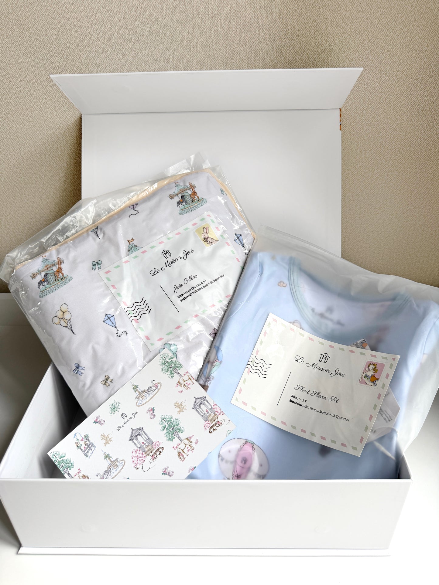 First Birthday Gift Set - Hot Air Balloon Short Sleeve Set + Large Pillow Design of Your Choice