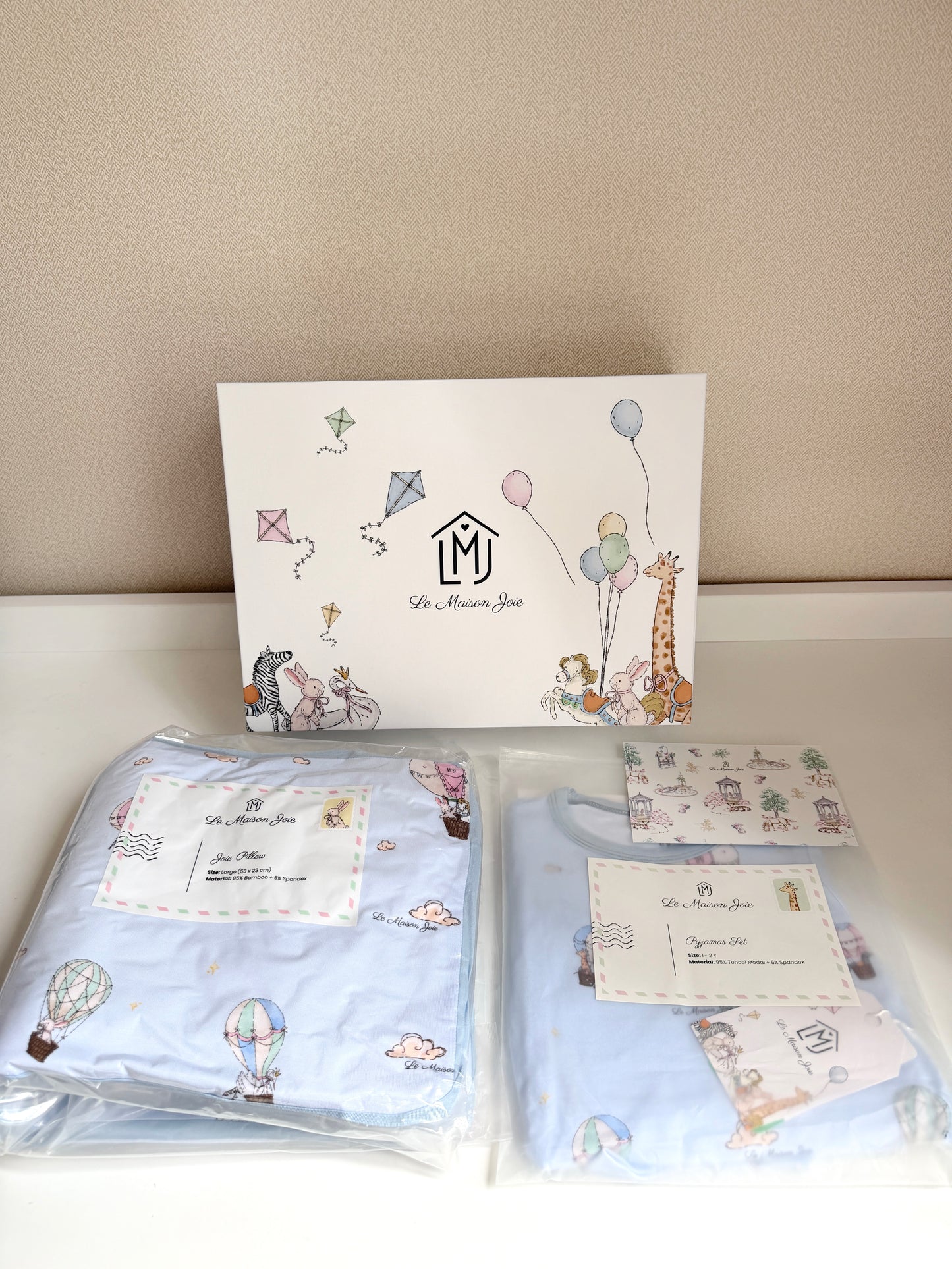 First Birthday Gift Set - Hot Air Balloon PJ + Large Pillow Design of Your Choice